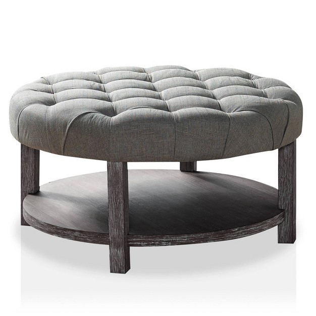 Julla Round Button Tufted Storage Ottoman Antique Washed Gray light Gray Homes Inside Out