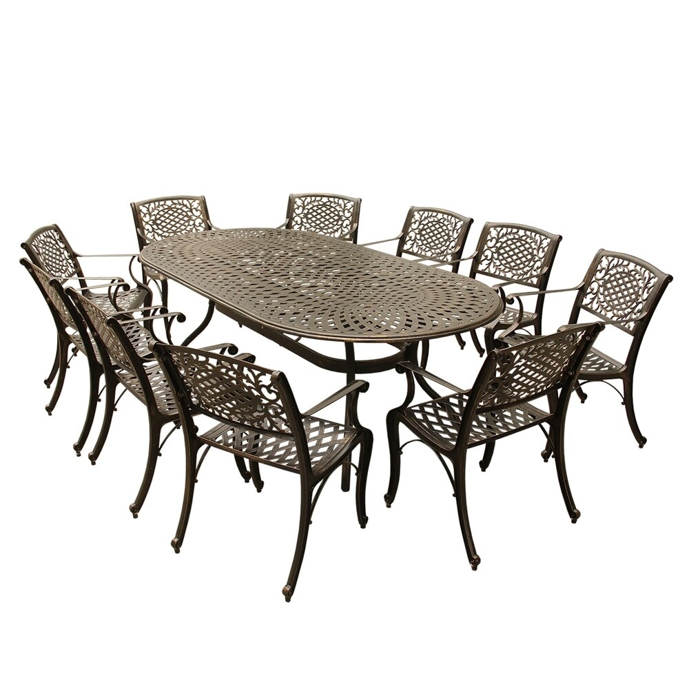 Outdoor Mesh Lattice 95 inch Bronze Oval Dining Set with Ten Chairs