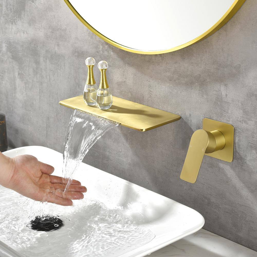 Miscool Rectangular Waterfall Single Handle Wall Mounted Bathroom Faucet in Brushed Gold FASMDH10C415GL