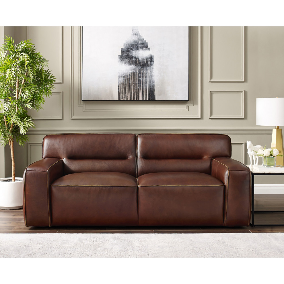 Sunset Trading Milan Leather Loveseat  Brown   Contemporary   Loveseats   by Homesquare  Houzz