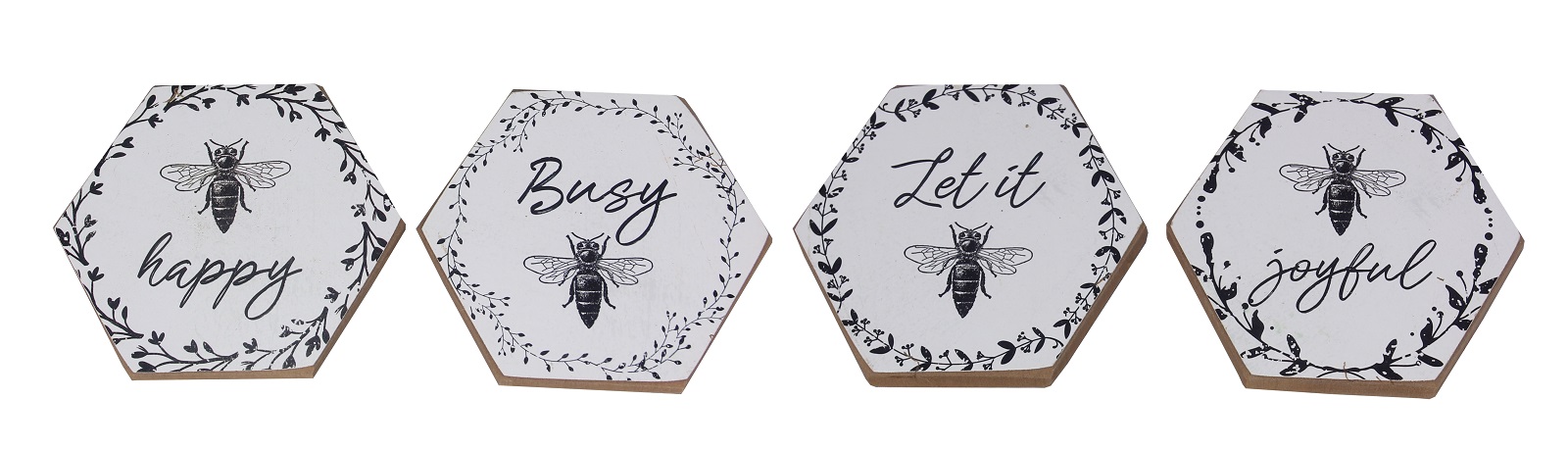 Youngs 18545 Wood Bee Coaster with Cork Backing - Set of 4