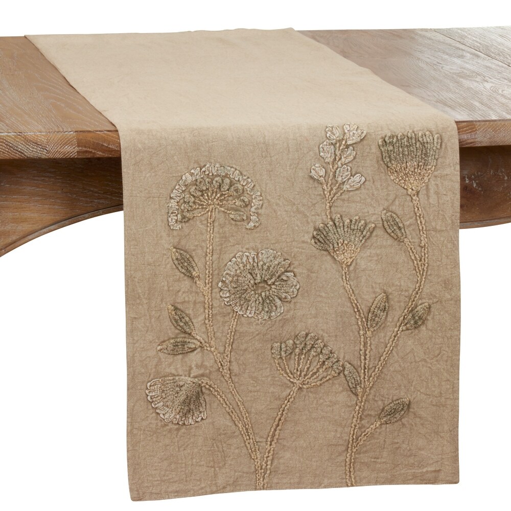 Stone Washed Table Runner With Floral Design