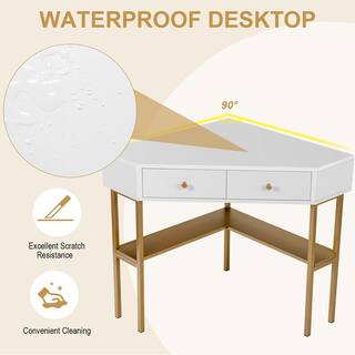 Costway 39.5 in. Gold 2-Drawers Corner Computer Desk Writing Workstation Study Desk HW67561GD