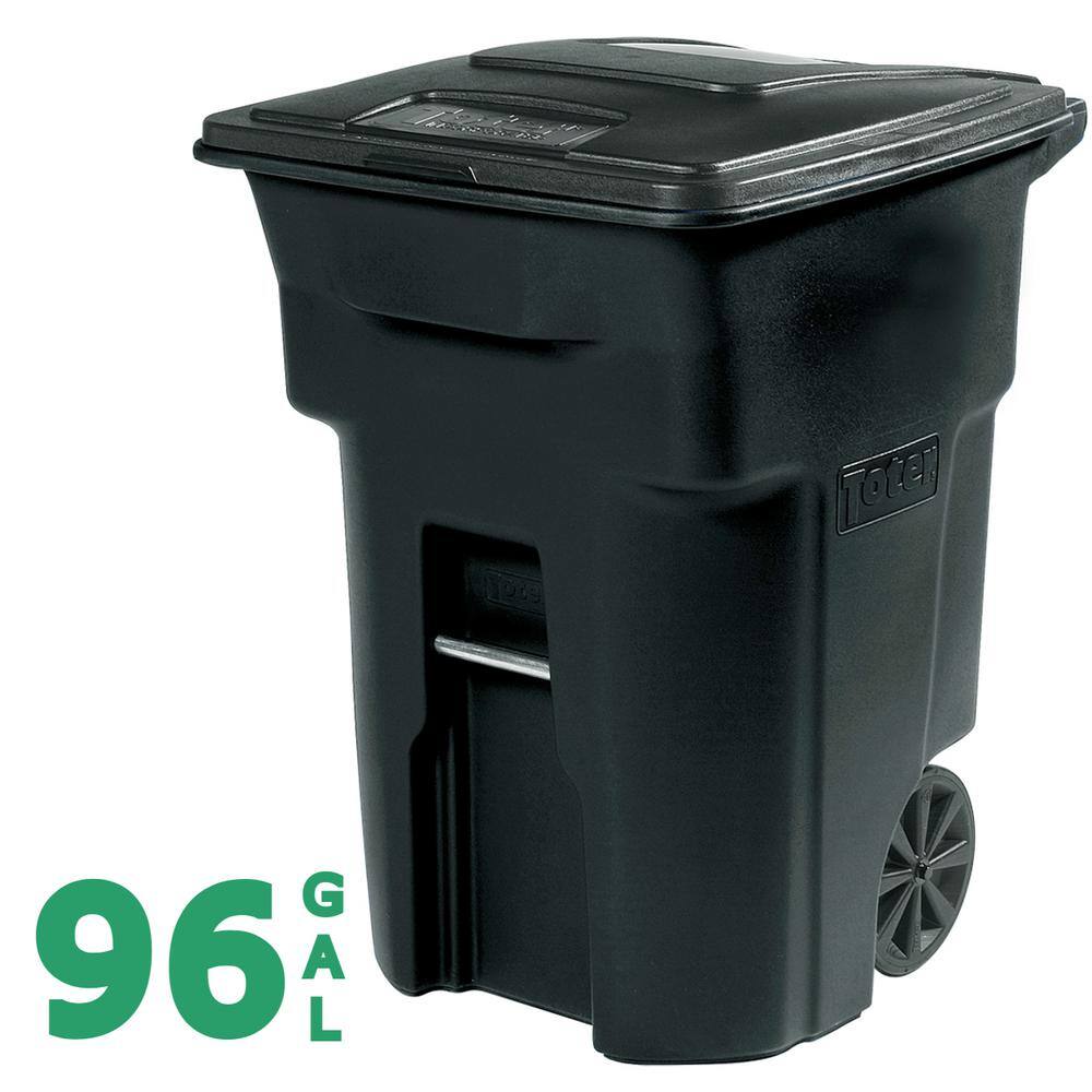 Toter 96 Gallon Black Rolling Outdoor GarbageTrash Can with Wheels and Attached Lid 79296-R2200