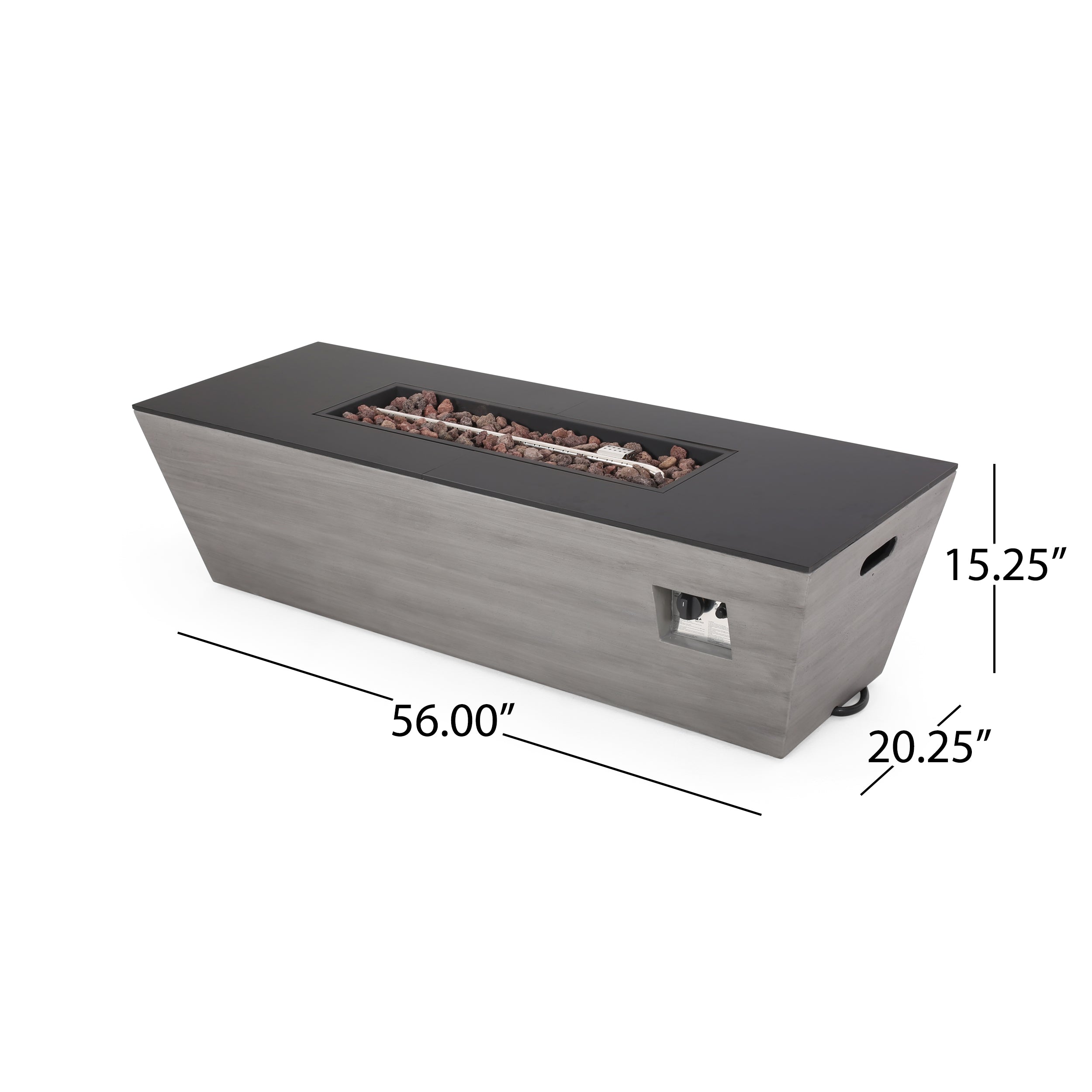 Harmon Outdoor 50,000 BTU Lightweight Concrete and Ceramic Rectangular Fire Pit (No Tank Holder), Dark Gray and Black