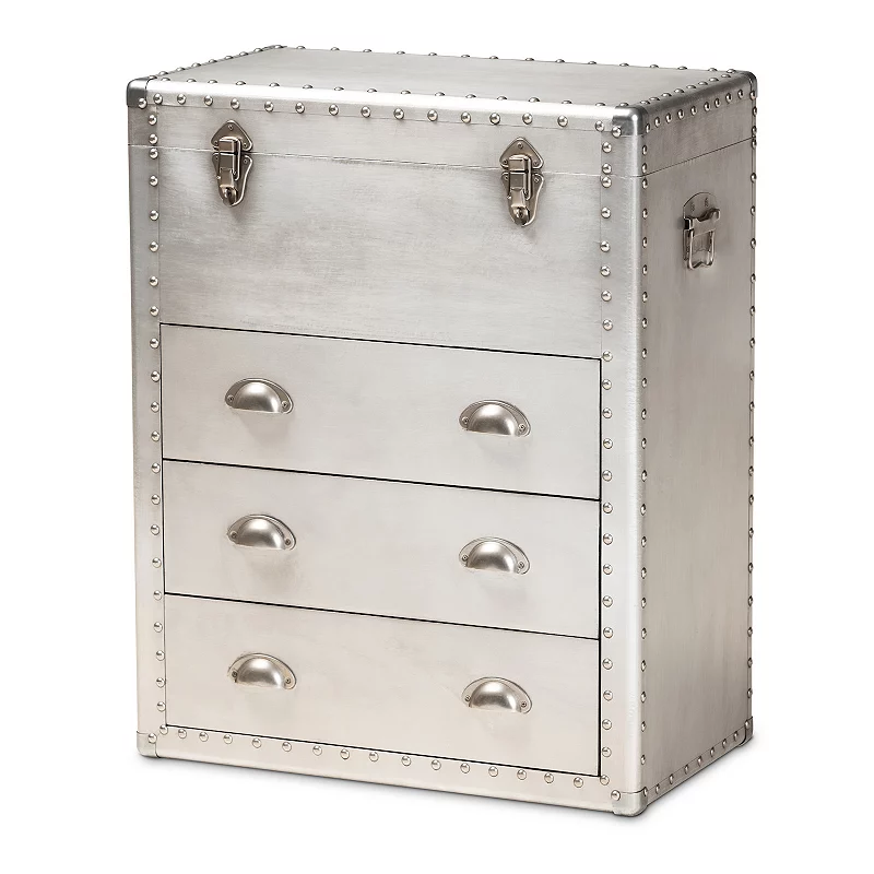 Baxton Studio Serge Silver Lift-Top 3-Drawer Storage Cabinet