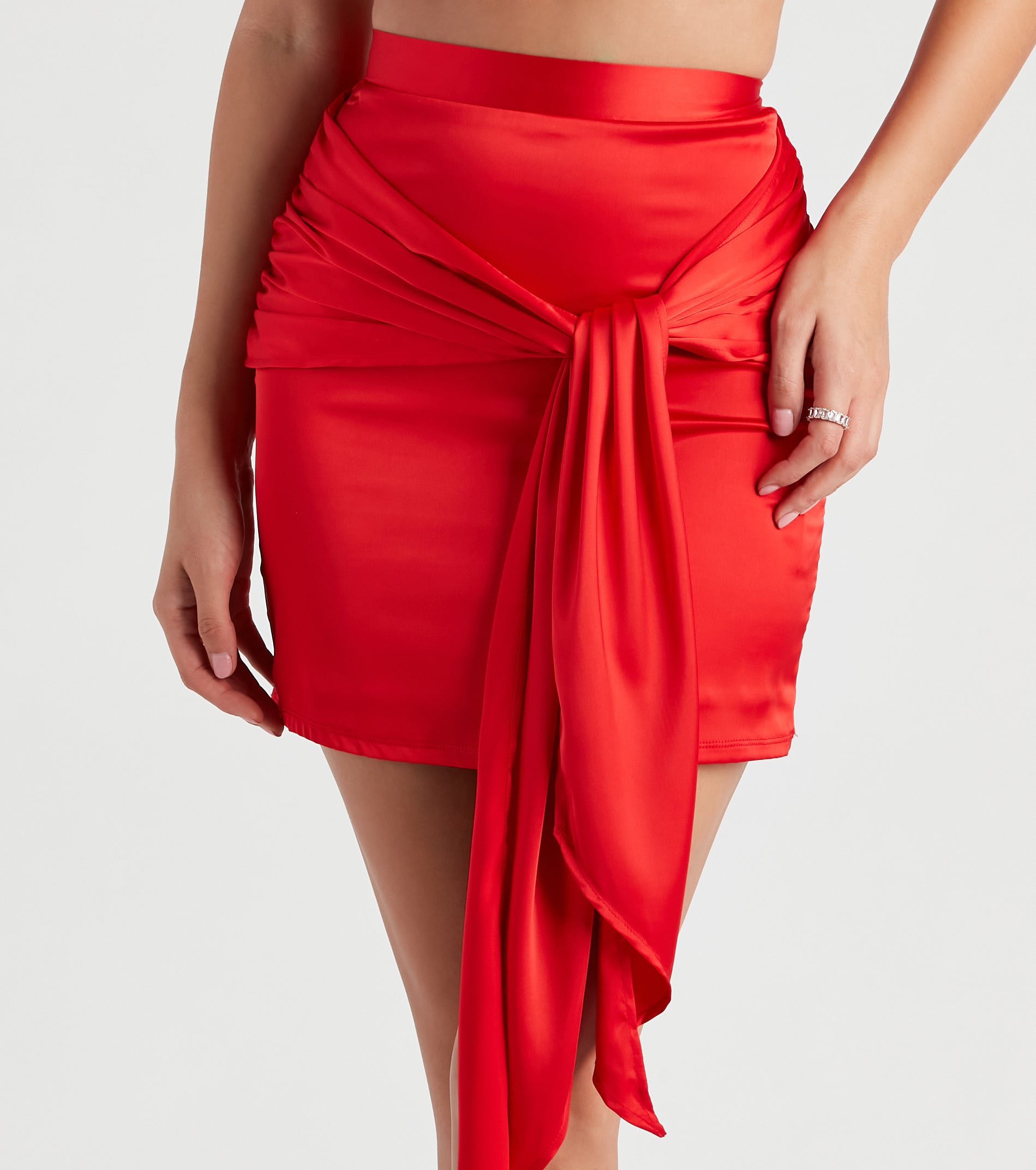 Sleek 'Fit Wrap-Front Satin Mini Skirt