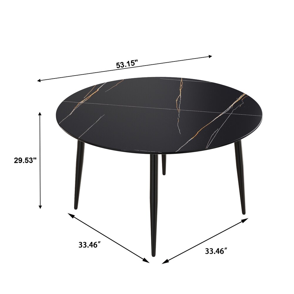 Round Marble Dining Table  Sintered Stone Table Top with Metal Legs