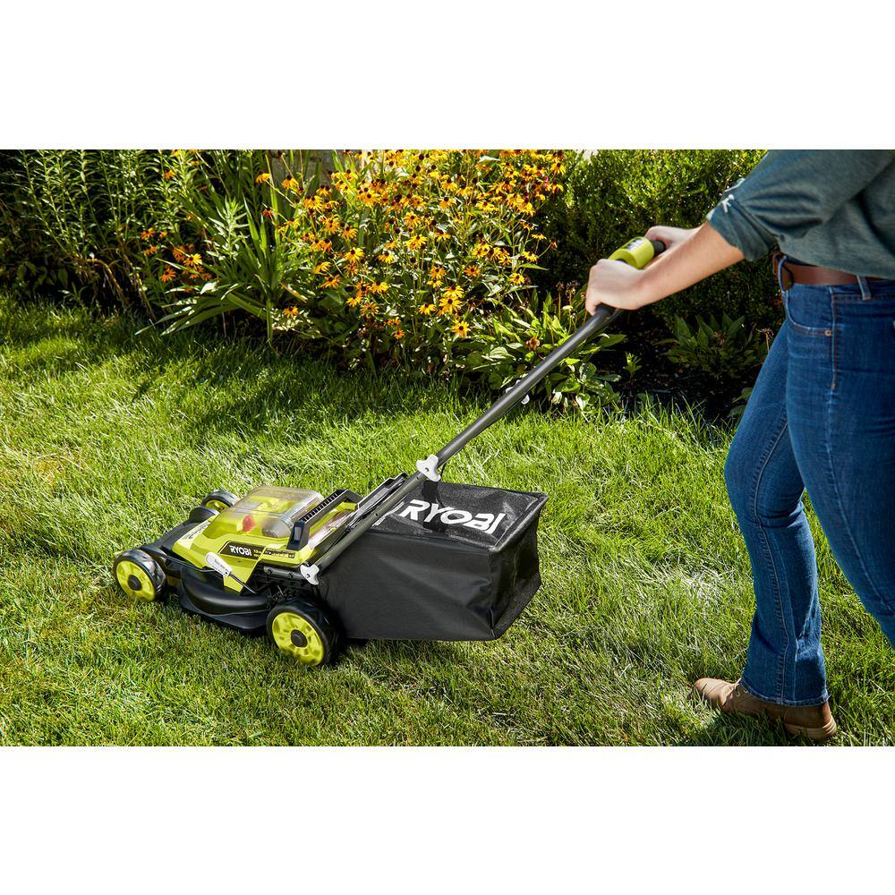 RYOBI ONE+ 18V 13 in. Cordless Battery Walk Behind Push Lawn Mower with 4.0 Ah Battery and Charger P1180