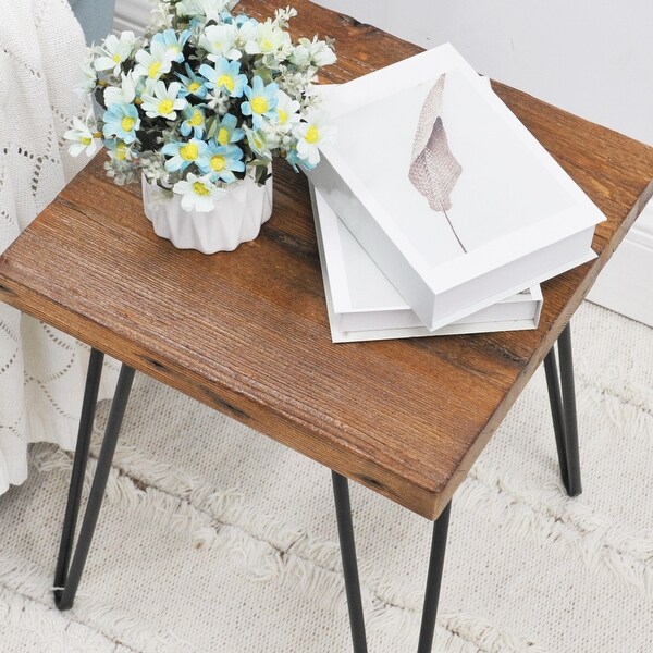 Greenage Wood End Table with Iron Legs