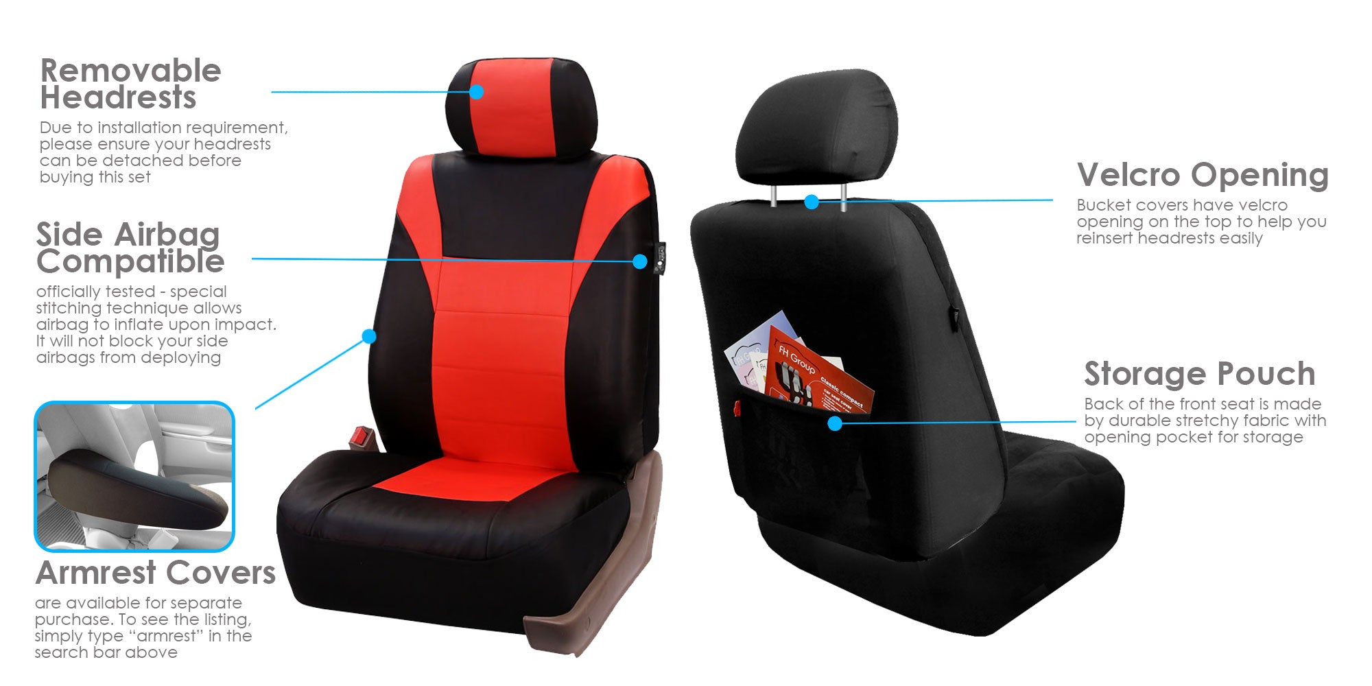 FH Group Racing Faux Leather Airbag Ready Split Bench Car Seat Covers， Full set with Carpet Floor Mats， Tangerine