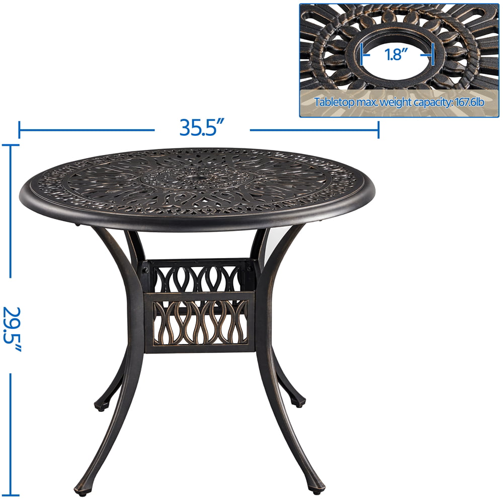 Yaheetech Outdoor Aluminium Patio Bistro Table with Umbrella Hole Bistro Dining Table for Garden Backyard Porch Balcony Lawn Pool, Bronze