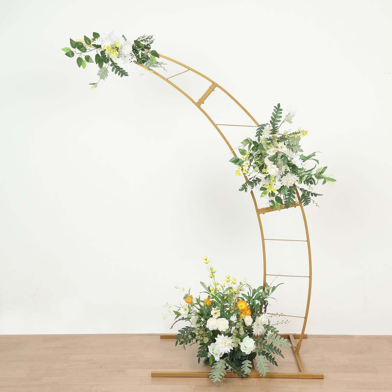 Gold Metal Half Crescent Moon Wedding Arch Flower Stand, Curved Arbor Balloon Frame 6.5ft