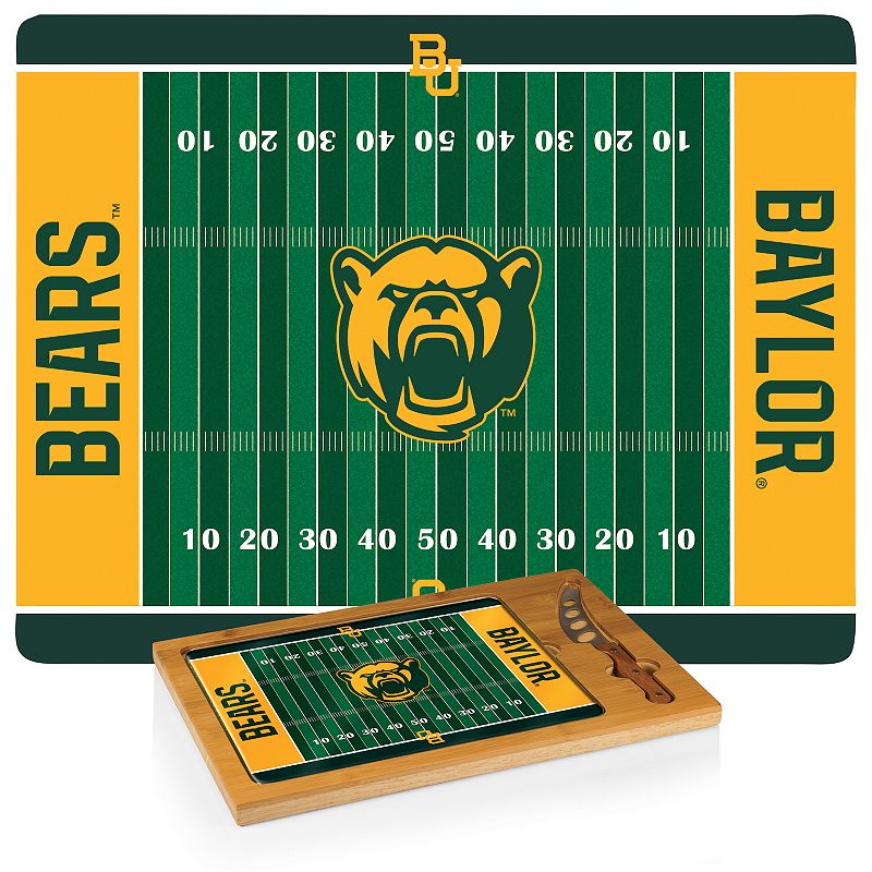 Picnic Time Baylor Bears Icon Glass Top Cutting Board and Knife Set