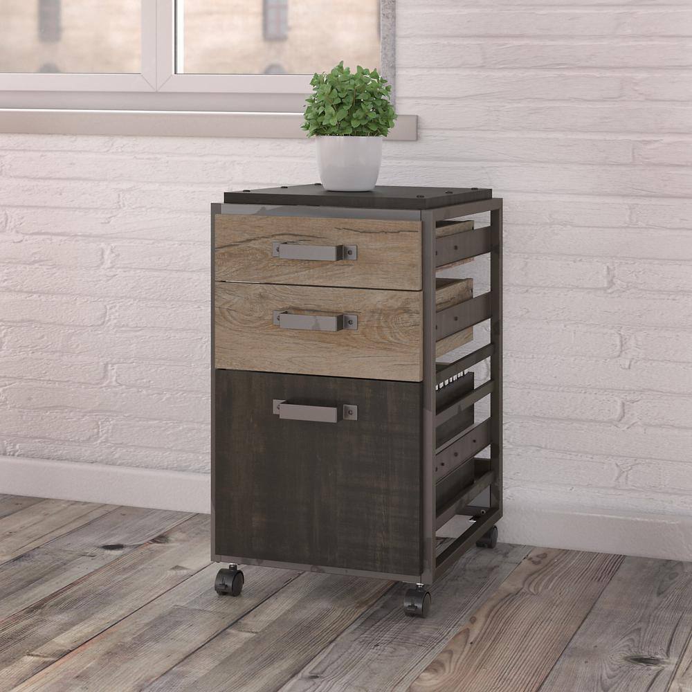 Bush Furniture Refinery Rustic GrayCharred Wood 3-Drawer Mobile File Cabinet RFF116RG-03