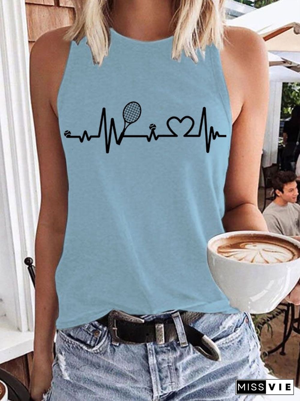 Women's Tennis Lovers Printed Casual Tank Top