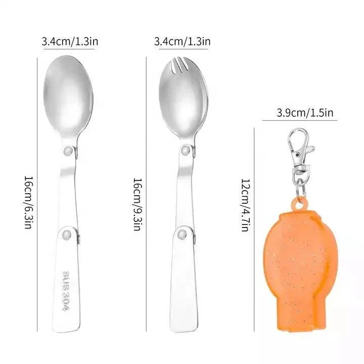 Johold Outdoor Folding Stainless Steel Hiking Camping Spoon with Plastic Gift Box Package Spoon Key Chain