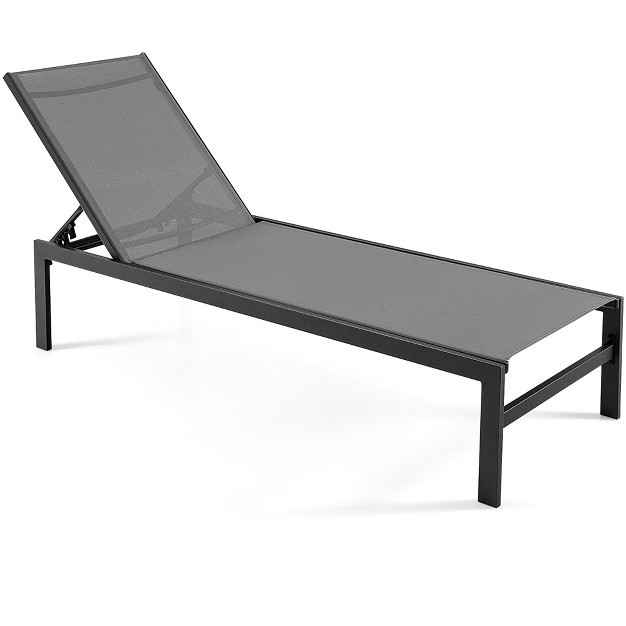 Tangkula Patio Chaise Lounge Outdoor Adjustable Lounge Chair W 6 position Backrest Grey