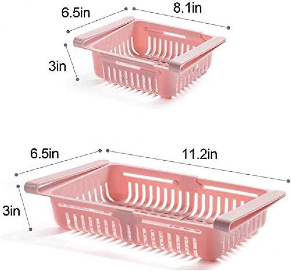 Fridge Drawer Organizer 4 Pcs Retractable Drawer Refrigerator Storage Box，unique Design Pull Out Bins， Fridge Shelf Holder  Small Size (pink)