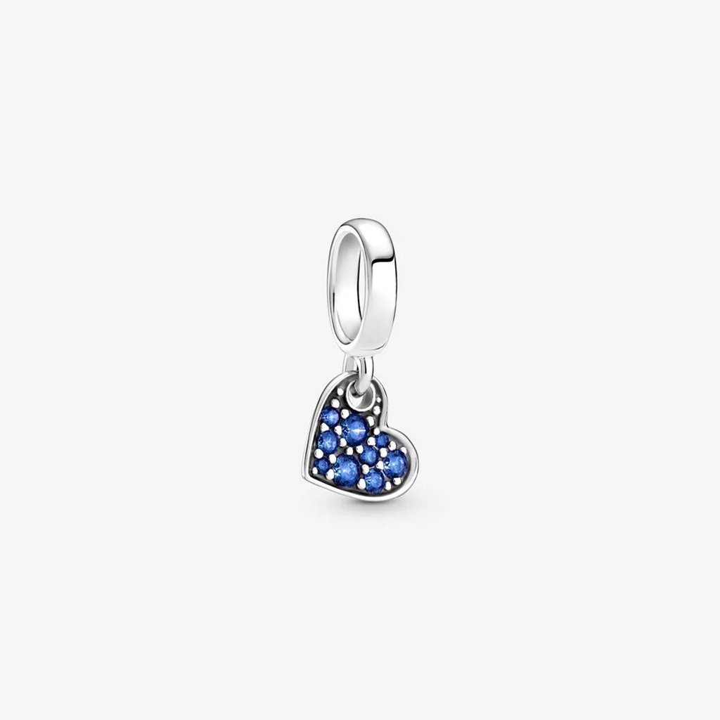 PANDORA  Stellar Blue Pavé Tilted Heart Dangle Charm