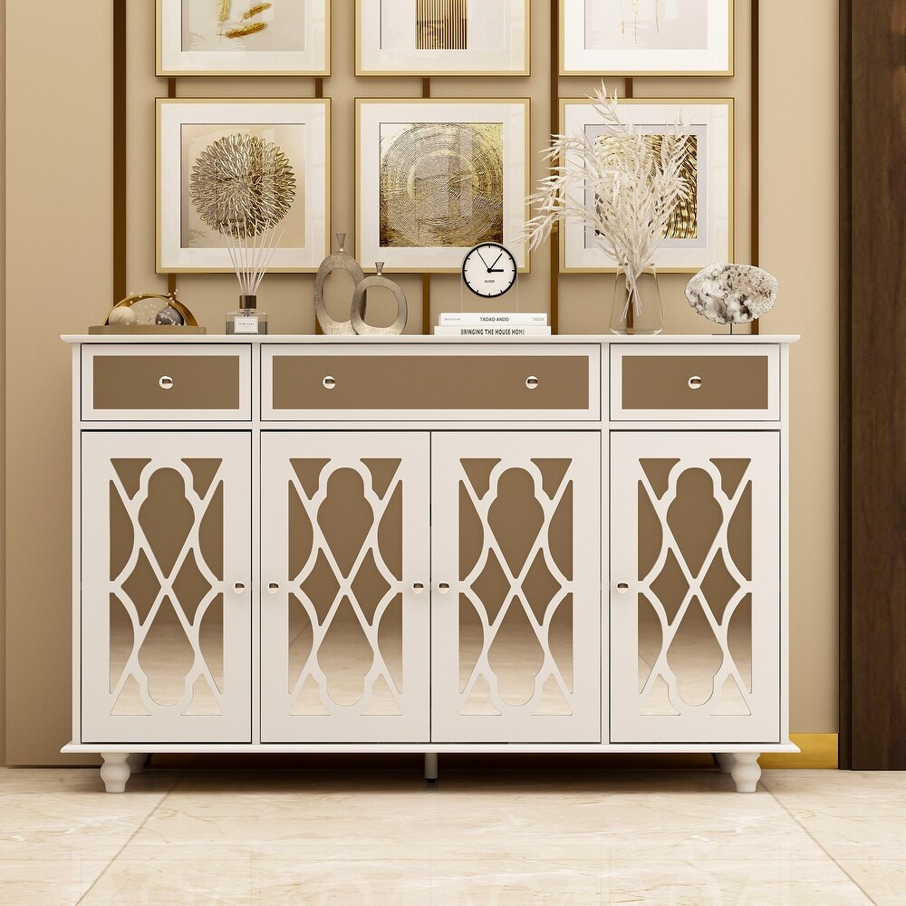 Timechee 55.1'' Accent Storage Cabinet Mirror Sideboard Buffet Cabinet