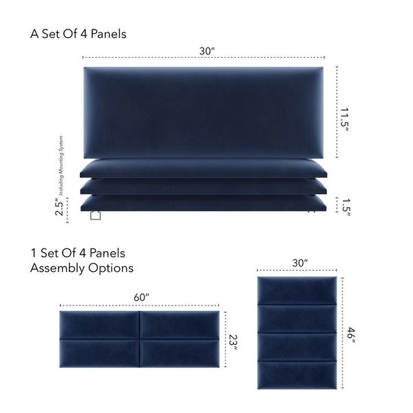 VANT Upholstered Headboards - Navy - 30 Inch - Set of 4 panels - - 21159105