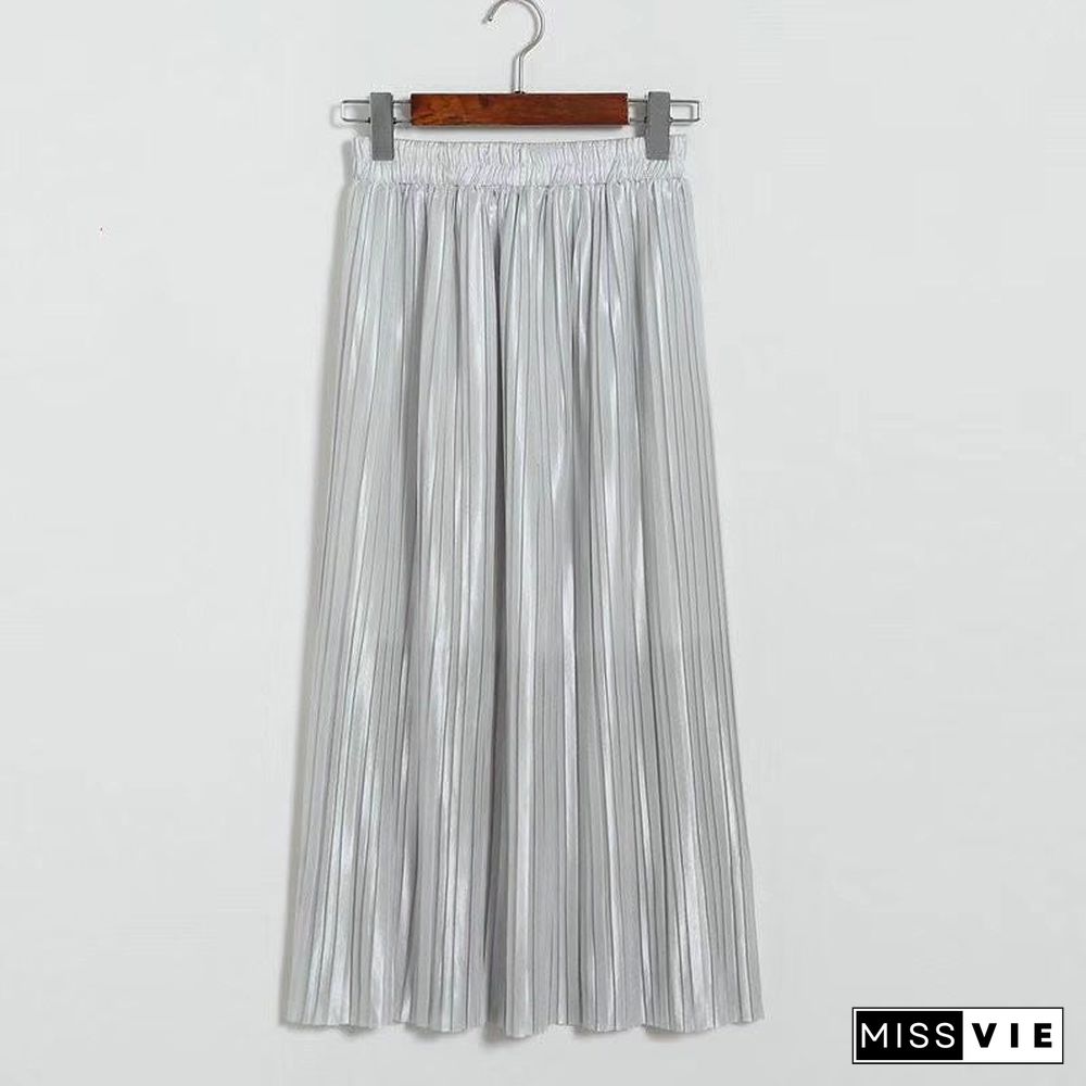 Classic Flowy Chiffon Pleated Midi Skirt Long Length