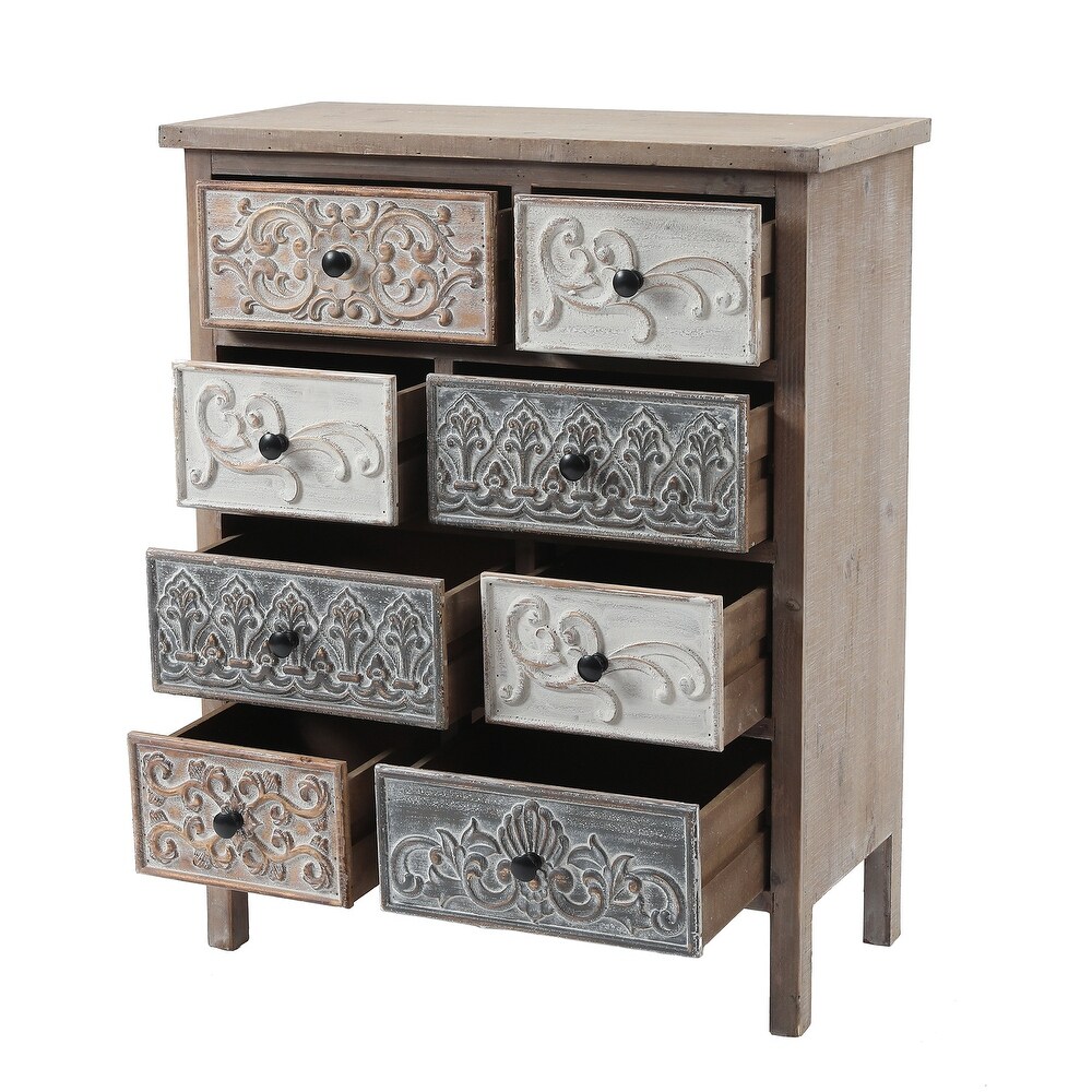 The Curated Nomad Brewa Varied Rustic Carved Wood 8 Drawer Chest   32.09\