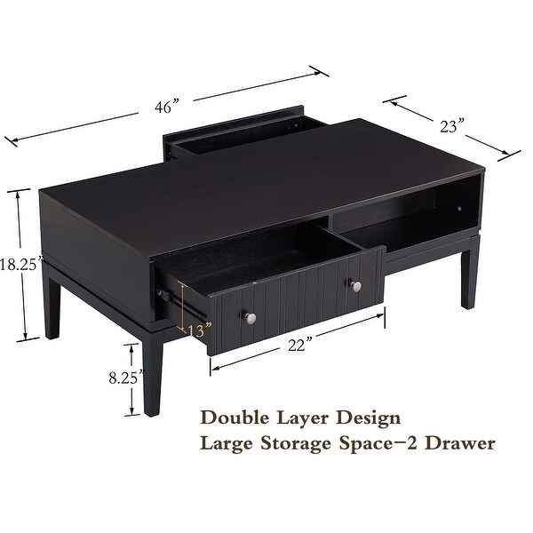 Black Coffee Table with Storage Shelf and 2 Drawers