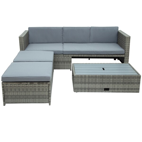 4-piece Outdoor Backyard Patio Rattan Sofa Set， All-weather PE Wicker Sectional Furniture Set with Retractable Table， Gray - Overstock - 34928746