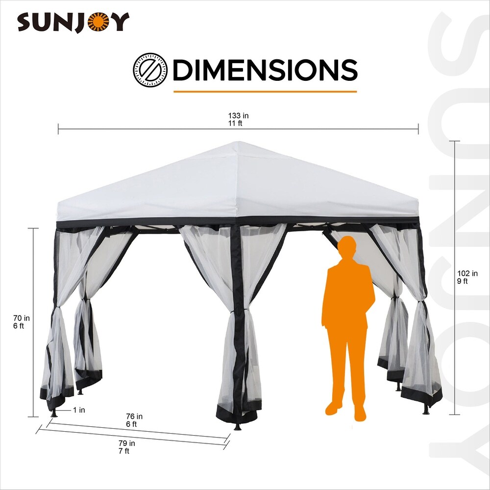 Sunjoy Patio 11 ft. x 11 ft. Gray and Black 2 tone Pop Up Portable Hexagon Steel Gazebo