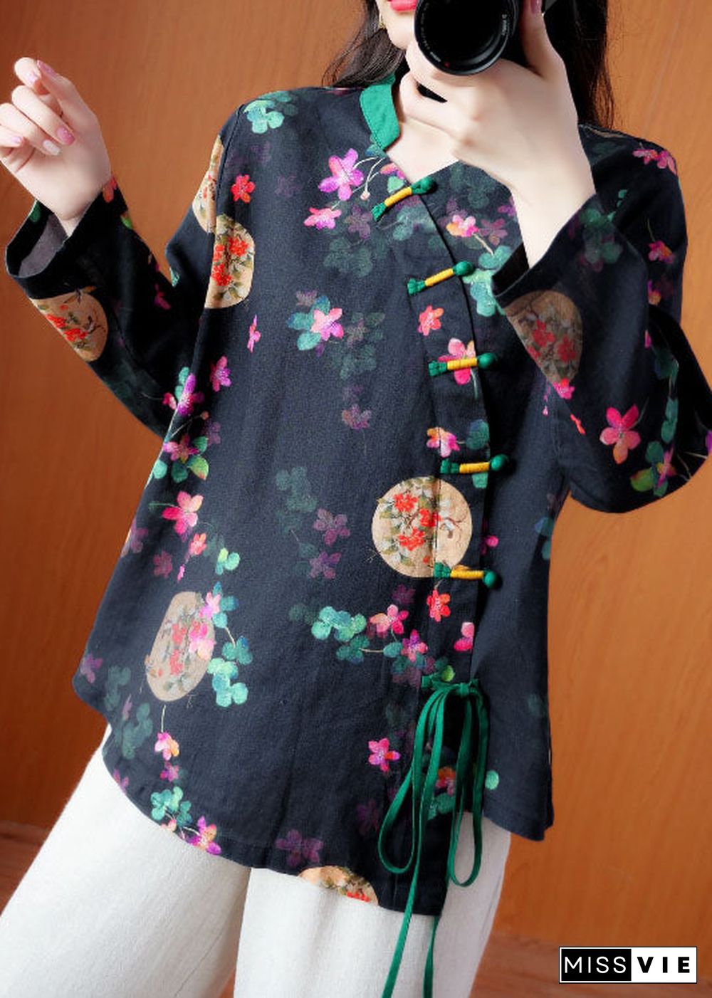 Style Black Asymmetrical Print Blouses Spring