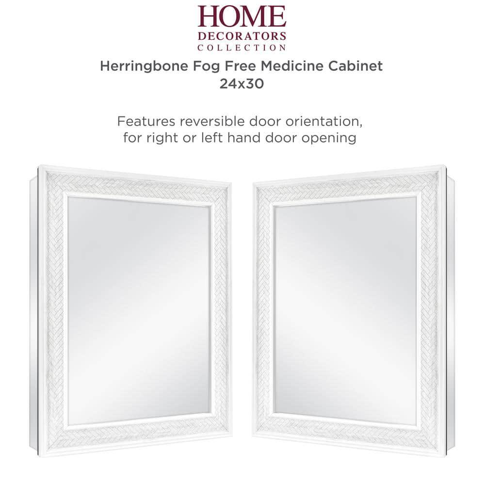 Home Decorators Collection 24 in x 30 in Fog Free Recessed or Surface Mount Herringbone Medicine Cabinet with Mirror