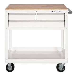 Husky 36 in. 3-Drawer with Solid Wood Top in Gloss White Utility Cart HOUC3603BJ1