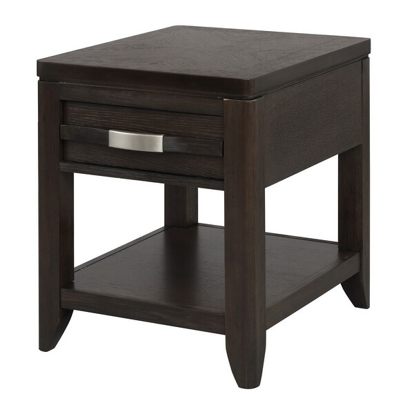 Joni 25 Inch Side End Table， 1 Drawer and Shelf， Espresso Brown Acacia Wood