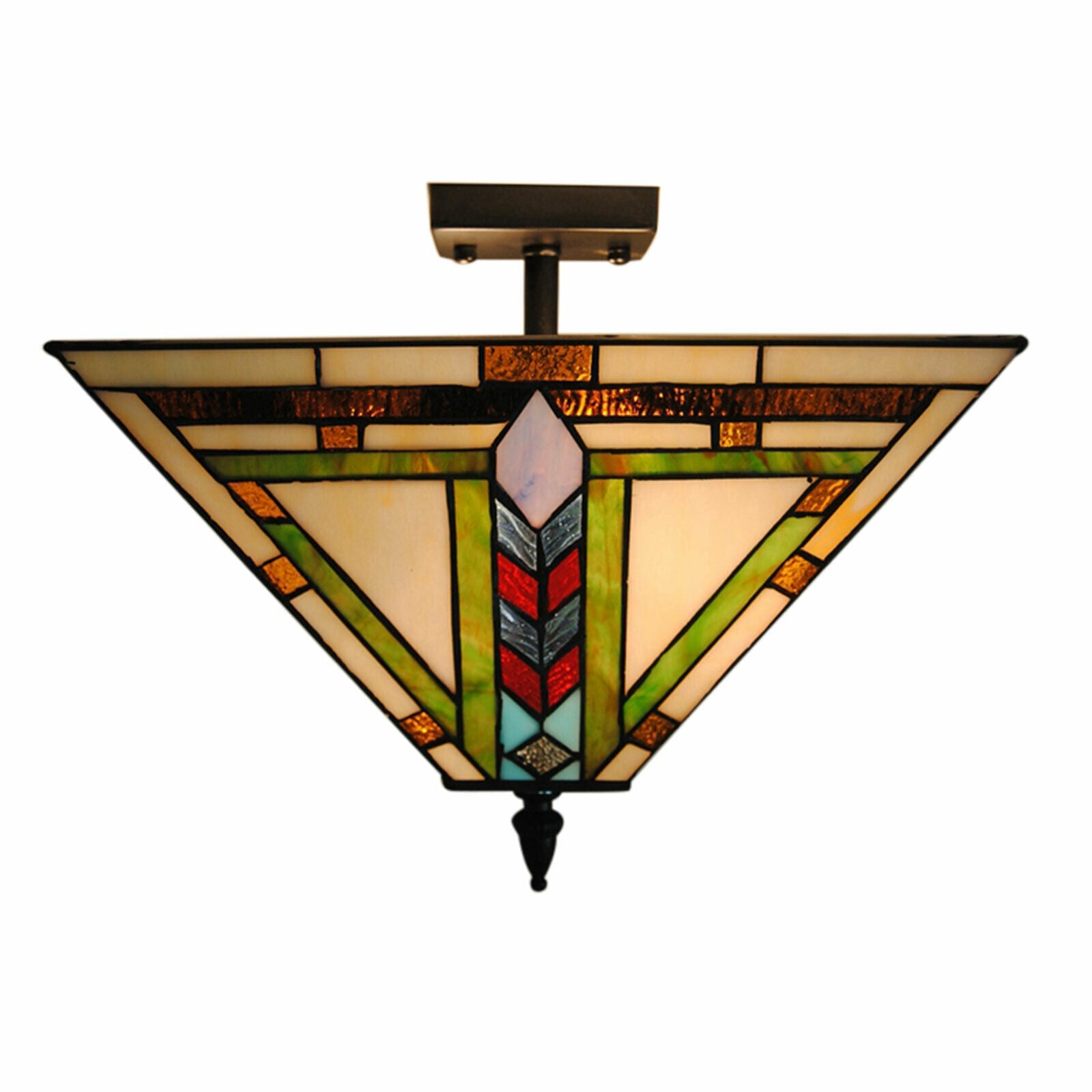 Oukaning Recessed Ceiling Lamp Stained Glass Classic Style Suitable For Indoor Use