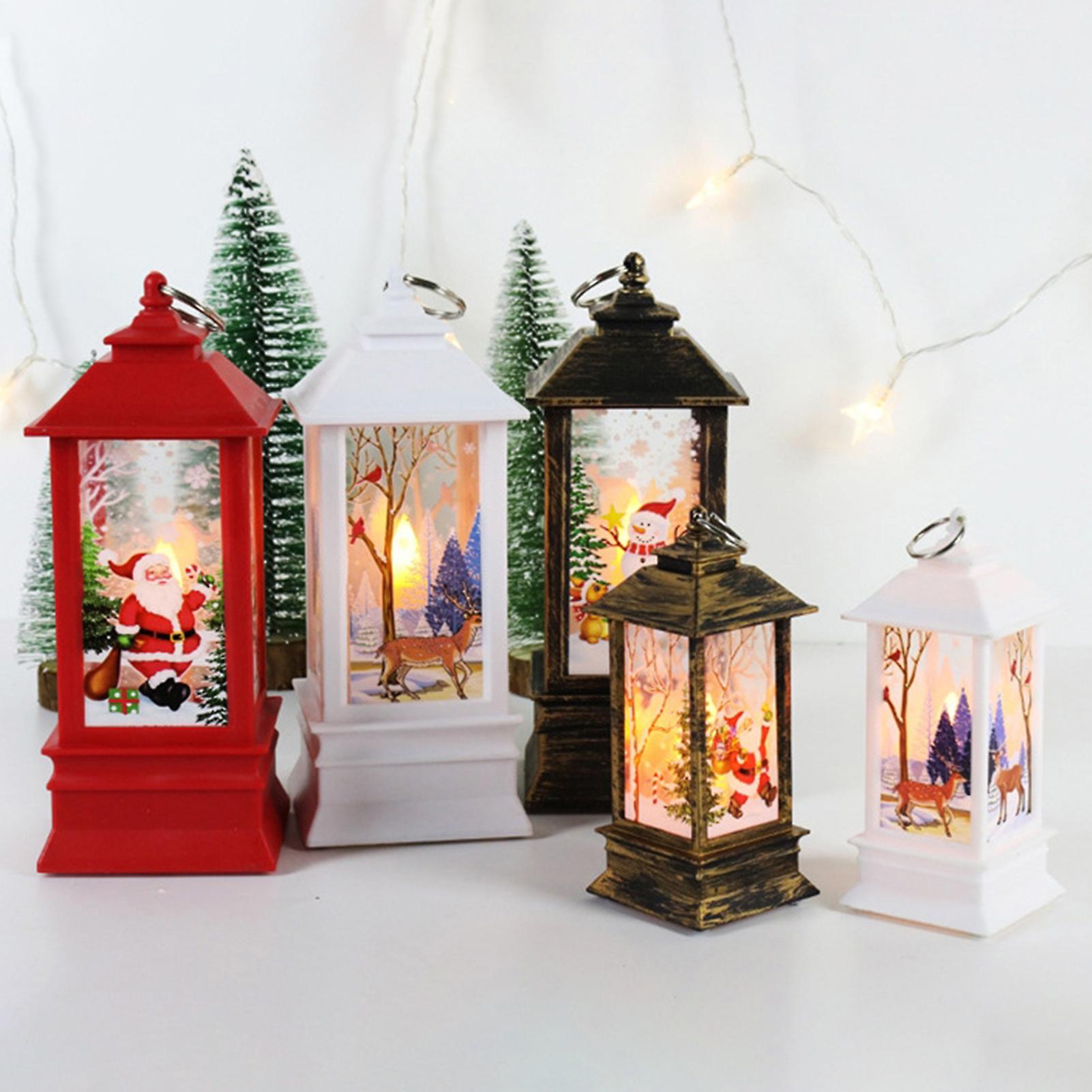 Retro Wind Lamp Christmas Printing Pattern Home Night Light Christmas Desktop Decoration (small White Snowman)  Small Jesus