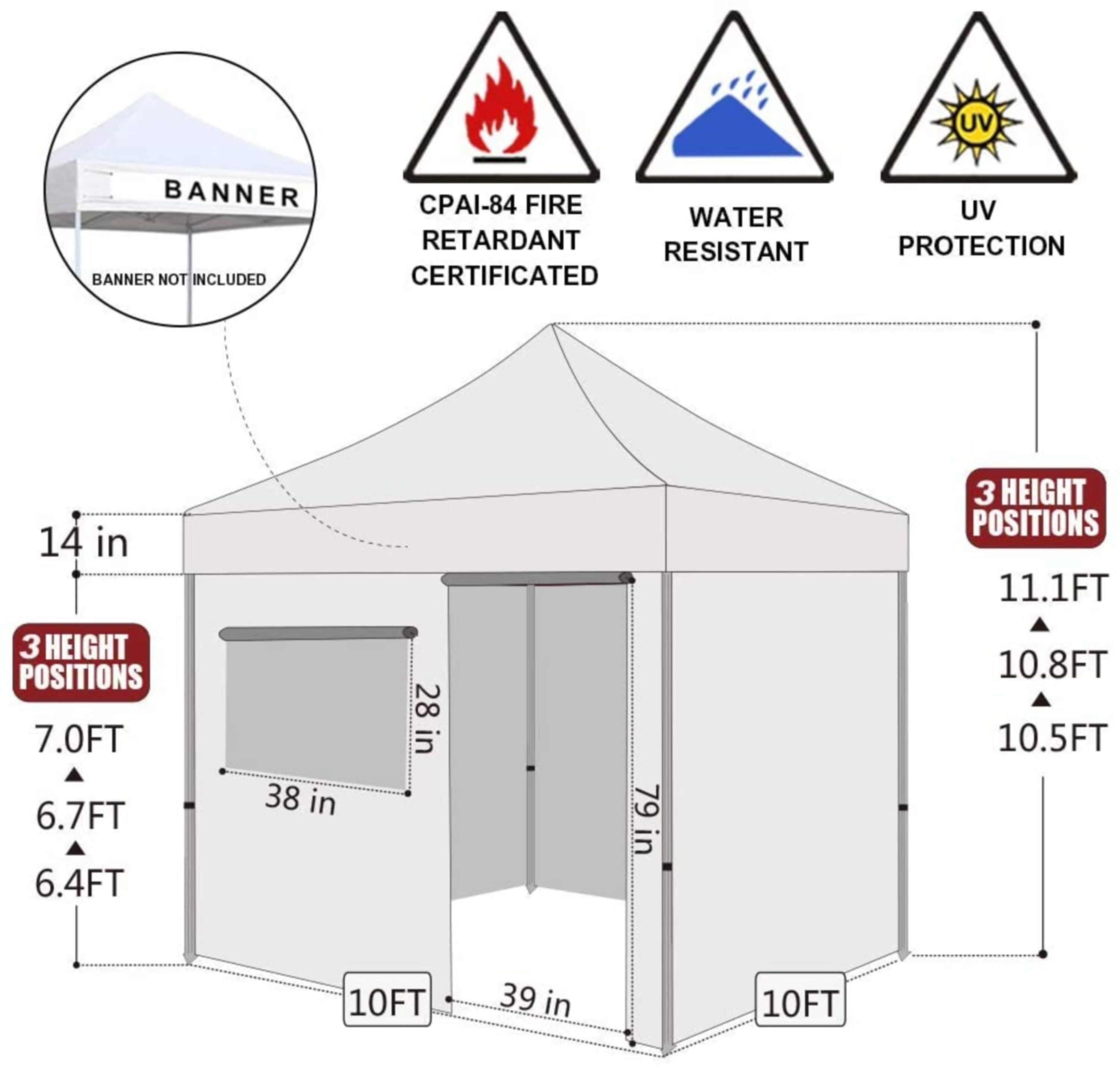 Eurmax Canopy 10' x 10' White Pop-up and Instant Outdoor Canopy with 4 Zipper Sidewalls