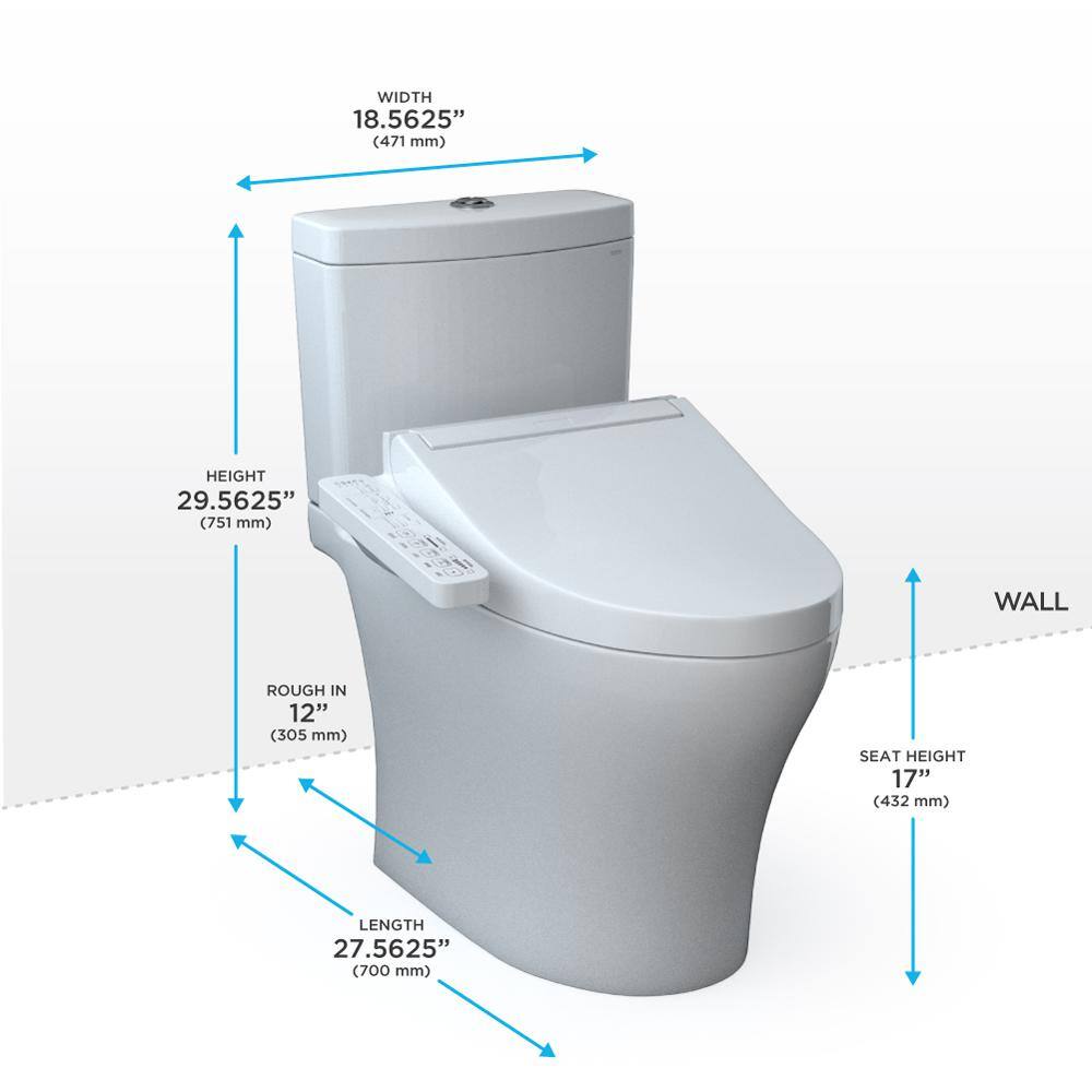 TOTO Aquia IV 2-Piece 0.81.28 GPF Dual Flush Elongated ADA Comfort Height Toilet in Cotton White KC2 Washlet Seat Included MW4463024CEMFG#01