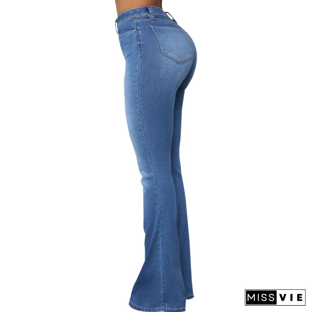 High Waist Full Length Slim Flare Jeans Pants