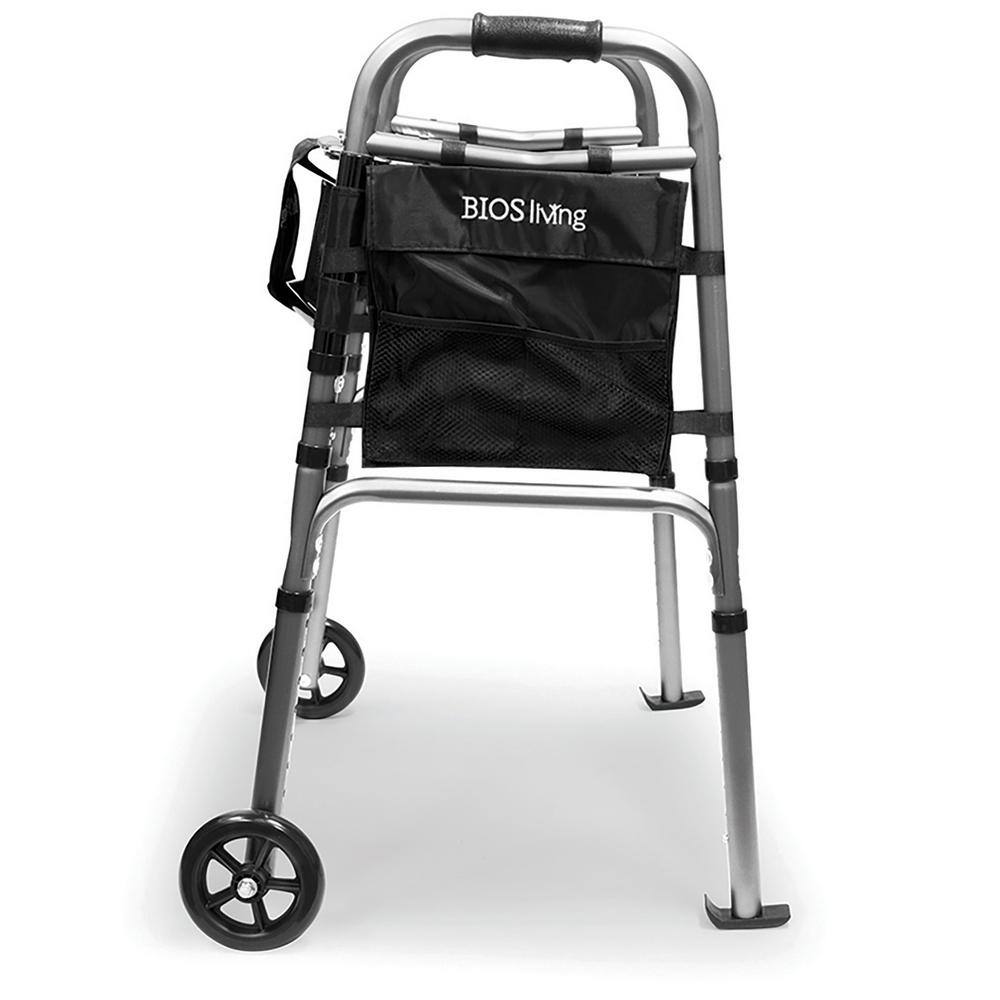 BIOS LIVING Folding Standard Walker with Wheels and Accessory Pouches 56023