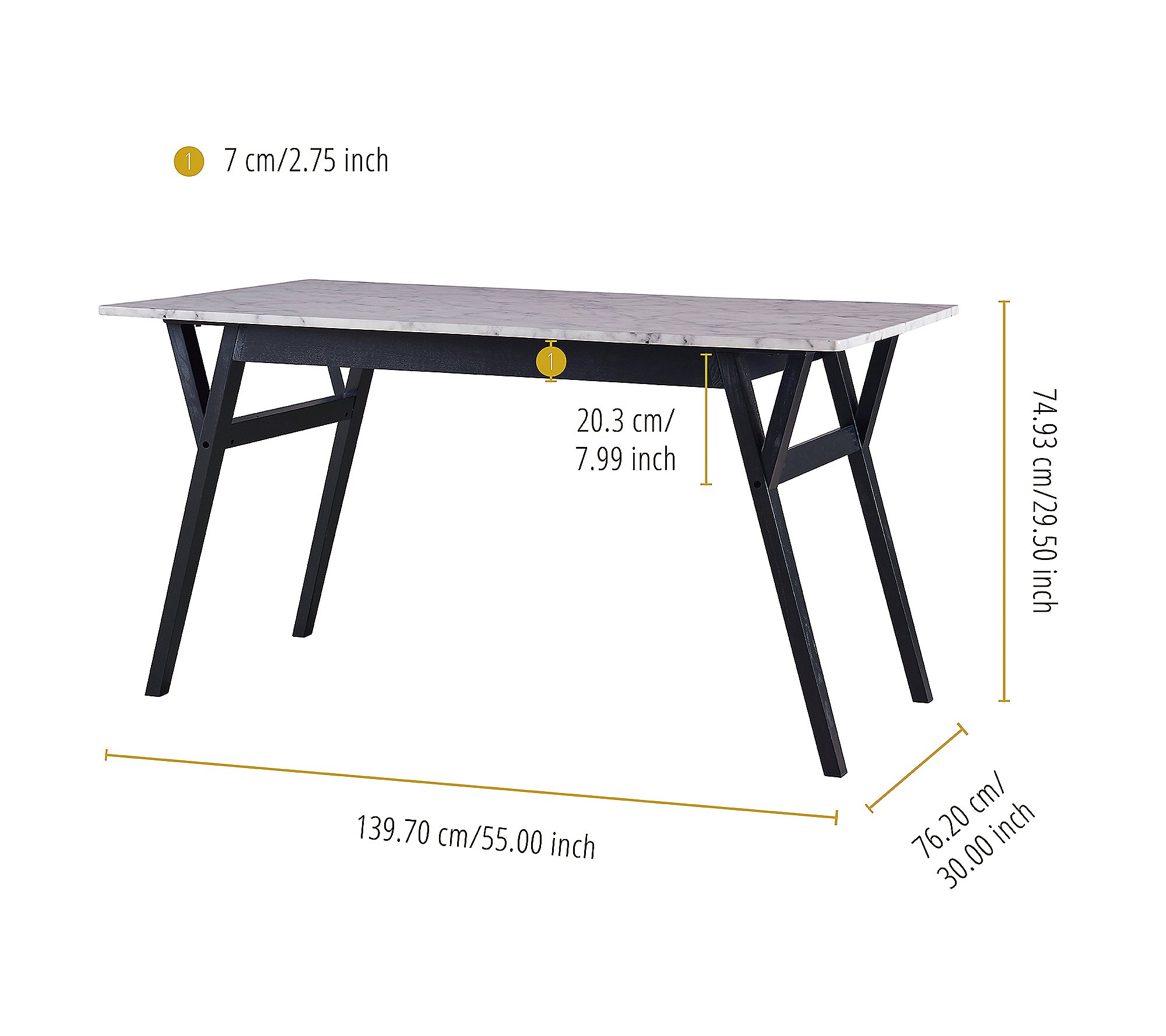 Teamson Home Rectangular Marble-Look Dining Table