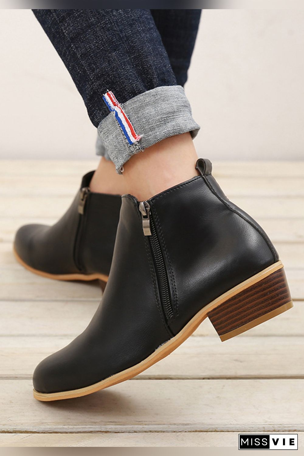 Side Zipper Short Heel Ankle Boots