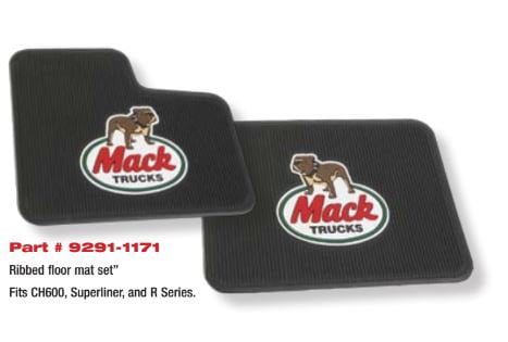 Mack Truck OEM Black Rubber Floor Mats / Dog Logo - CH600 Superliner and R Series