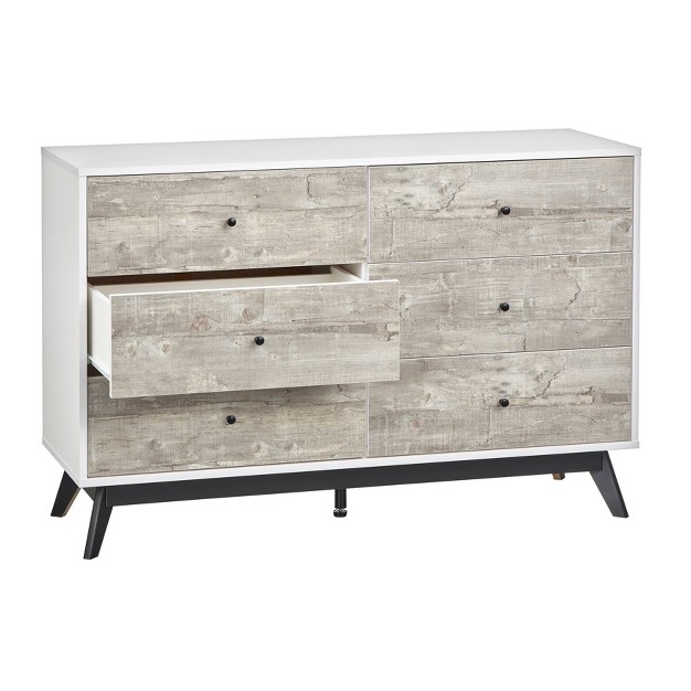 Crislana Mid century Modern 6 Drawer Dresser Gray white Buylateral