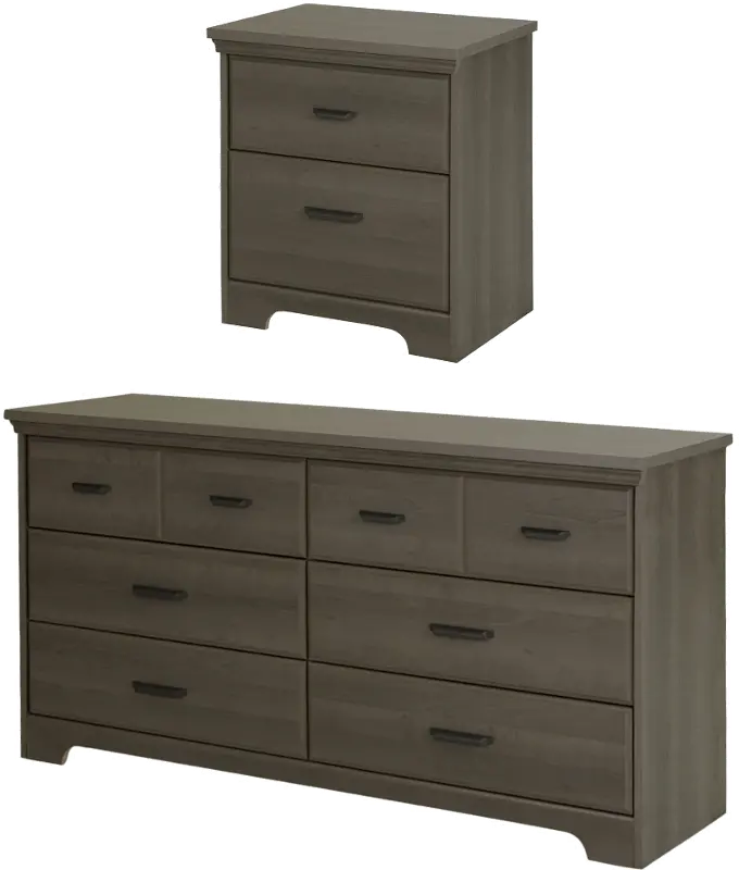 Versa Gray Maple Double Dresser and Nightstand - South Shore