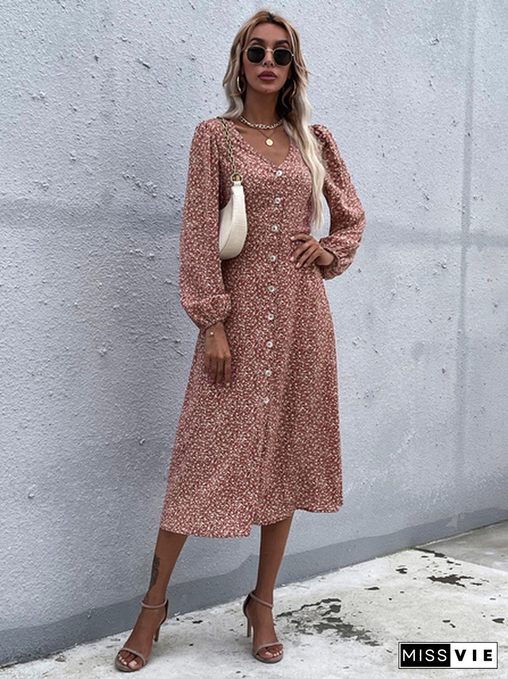 Disty Floral Button Front Shirt Dress