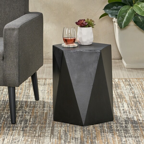 Outdoor Lightweight Concrete Pentagonal Shaped Side Table with a Chic Geometriccut Base