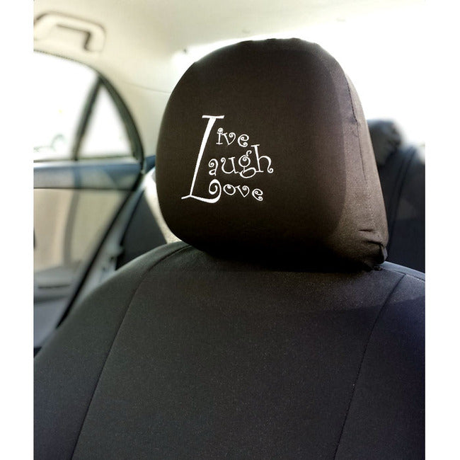 New Bundled 4X Live Laugh Love Logo Car Truck SUV Seat Headrest Covers And Seat Covers With Carpet Floor Mats Universal Fit Shipping Included