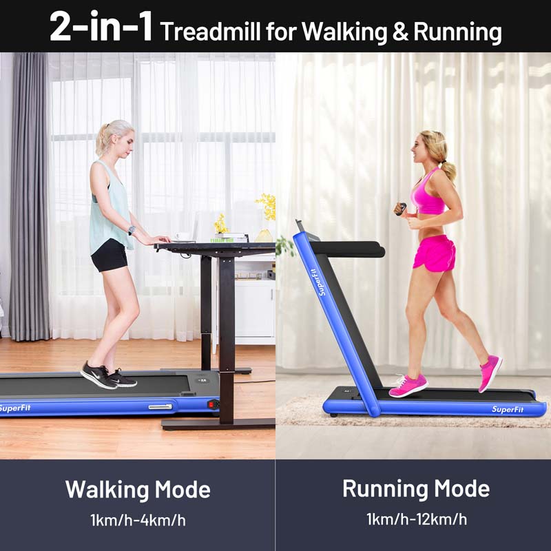 2 in 1 Folding Treadmill, 2.25HP Under Desk Electric Treadmill, Portable Walking Running Machine with Dual Display & Smart App Control